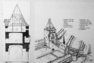 Soest: Bauzeichnung einer mittelalterlichen Ringwallanlage mit mehreren Wällen, Mauern und großem innerem Torturm