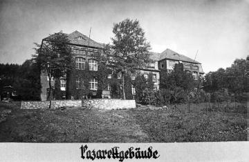 St. Johannes-Stift Marsberg, um 1928: Lazarettgebäude. Provinzial-Heilanstalt für Kinder- und Jugendpsychiatrie, errichtet um 1911. Undatiert.