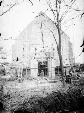 Harsewinkel um 1903: Beginnender Turmbau an der St. Lucia-Kirche, Fertigstellung 1904.