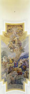 Kath. Pfarrkirche St. Mauritius: 200 qm großes Deckengemälde "Christi Himmelfahrt" von August Kolb, Düsseldorf, 1927