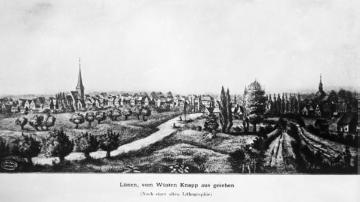 Lünen, historische Stadtansicht, 19. Jahrhundert (Bleistiftzeichnung)