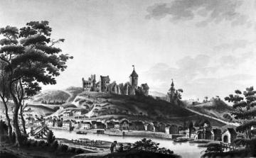 Altena mit Schloss um 1810, Graphik, Ausstellung im Gustav Lübcke-Museum, Hamm, 1957