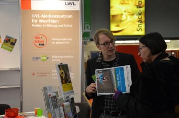 Bildungsmesse didacta, Köln 2016 - Informationsstand des Fachbereichs "Medienbildung" des LWL-Medienzentrums für Westfalen, Münster. Foto: Birgit Giering, LWL-Medienzentrum für Westfalen.