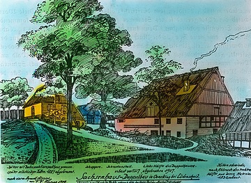Skizze des Hofes Noelle in Oeneking: Doppelbau vom Typ des Sachsenhauses