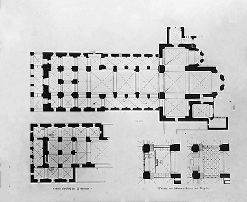 Grundrisszeichnung der St. Patrokli-Kirche: Pfeilerbasilika, romanisch (Soest), Aufnahmedatum der Fotografie ca. 1913.