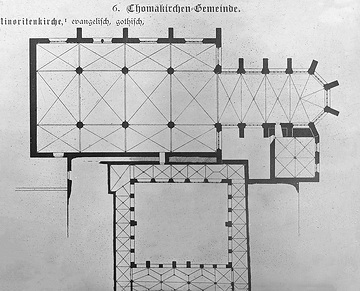Grundrisszeichnung der Kirche Neu-St. Thomae: Hallenkirche, gotisch (Soest), Aufnahmedatum der Fotografie ca. 1913.