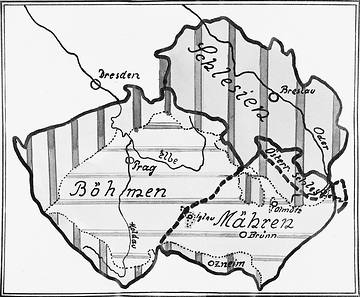 Kartenskizze der deutschen Siedlungsgebiete in den Sudetenländern