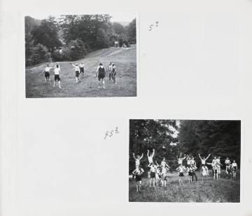 Richard Schirrmann, Fotoalbum: Körperertüchtigung im Freien - Wanderführerlehrgang ("H.W.F.Lehrgang") in der Hans Breuer-Jugendherberge in Schwarzburg, Thüringen, eröffnet 1931 - undatiert, um 1935?