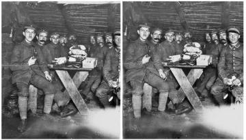 Im Feldlager, Soldaten mit Liebesgaben aus der Heimat