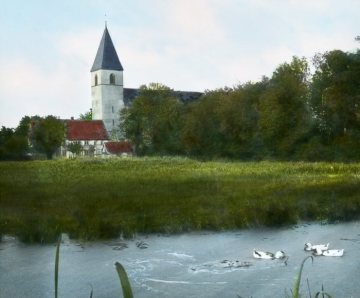 Dinker: Ev. Pfarrkirche St. Othmar am Ufer der Ahse (coloriert)