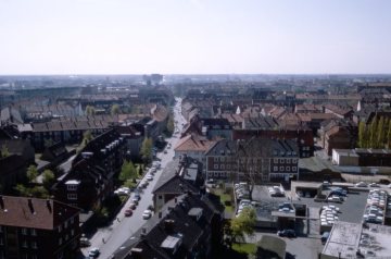 Blick vom Kreishaus am Ludgeriplatz über die Südstraße in die südliche Innenstadt und das Geistviertel