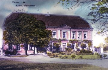 Katholisches Waisenhaus Hamm-Vorsterhausen, Wilhelmstraße 128. Postkarte, undatiert, um 1907.