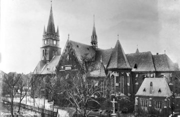 Katholische Josefskirche, Hamm-Westen - erbaut mit Unterstützung des Fabrikanten Josef Cosack, eingeweiht 1865, im Zweiten Weltkrieg zerstört. Postkarte, undatiert, um 1920.