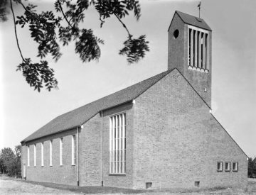 St. Bonifatius-Kirche, Hamm-Westen, eingeweiht 1958. Undatiert, um 1958.