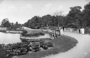 Hamm - Nordring-Park mit Brücke Höhe Nordstraße. Undatiert, um 1930.