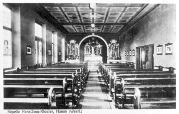 Kapelle im Herz-Jesu-Kloster (Hiltruper Missionare), Hamm-Bad Hamm, Ostenallee, 1966.