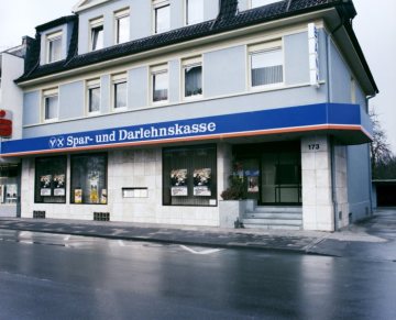 Geschäftsstelle einer Volksbank / Spar- und Darlehnskasse in Hamm. Standort unbezeichnet (Hausnummer 173), undatiert.