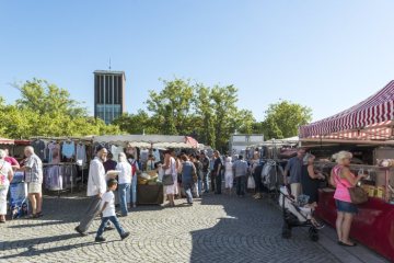 Wochenmarkt "Am Stadtmarkt", Bergkamen-Innenstadt. September 2016.