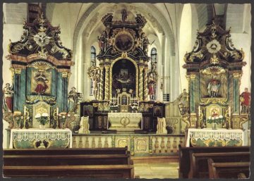 Eversberg - barocker Hochaltar (errichtet 1725) der Pfarrkirche St.-Johannes-Evangelist. Undatiert.