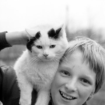 Beste Freunde - Junge mit Katze, im Januar 1983.