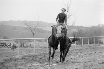 Reiterhof Knickenberg, Obercastrop: Traninig für eine Pferdeshow, Januar 1983.