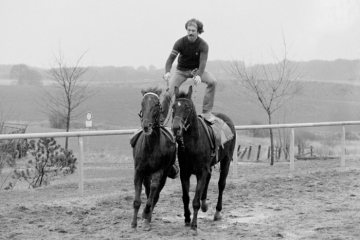 Reiterhof Knickenberg, Obercastrop: Traninig für eine Pferdeshow, Januar 1983.