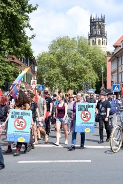 Katholikentag 2018 in Münster: Demonstration gegen die Partei Alternative für Deutschland (AFD) am 12. Mai anlässlich ihrer Teilnahme an einer der Podiumsdiskussionen.