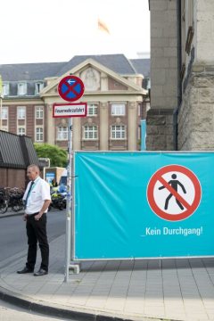 Katholikentag 2018 in Münster - Sicherheitsmaßnahmen: Durchgangssperren in der Altstadt.