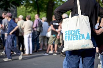 "Suche Frieden!" - Motto des 101. Katholikentages 2018 in Münster.