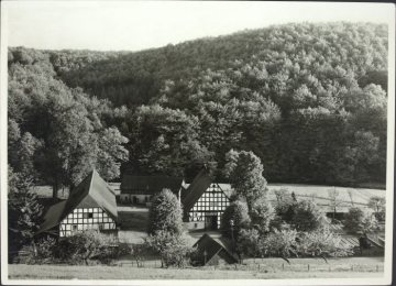 Blick auf einen Sauerländer Bauernhof in Winkhausen (Gemeinde Schmallenberg), undatiert