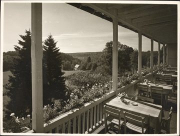 Aussicht von der Veranda des "Berghotels" in Hoheleye (Gemeinde Winterberg), undatiert