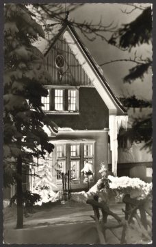 Pension und Café "Haus am Walde" in Winterberg, nächtliche Winteridylle
