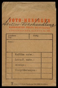 Auftragstütchen des Fotogeschäftes Helmut Henssgen ("Foto-Henssgen") am Kaiser-Wilhelm-Denkmal in Porta Westfalica.