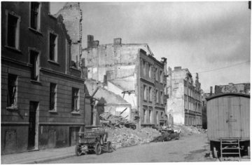 Kriegsschäden in Münster-Innenstadt 1945, Hansaviertel: Hausruinen in der Gallitzinstraße.
