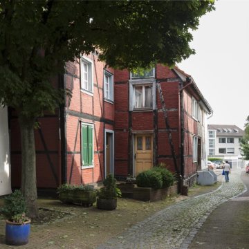 Unna-Altstadt: Fachwerkhäuserviertel am Klosterwall. Juli 2016.