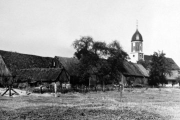 Dorfkern von Rinkerode mit St. Pankratius-Kirche und Hof Dartmann. Undatiert, 1960er Jahre.
