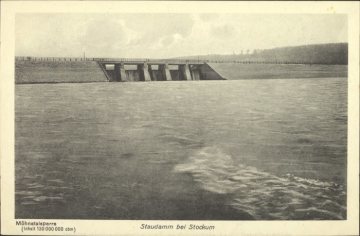 Die Möhnetalsperre, Staudamm bei Stockum (Gemeinde Möhnesee), undatiert (1940er/1950er Jahre?)