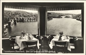 Ausblick vom Gasthaus "Obere Versetalsperre" bei Lüdenscheid, undatiert (1950er Jahre?)