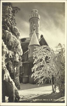 Der Astenturm bei Winterberg im Raureif, vor dem Umbau des Turms 1937