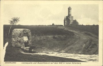 Winterberg, Fotomontage von der Lennequelle und dem Astenturm, vor dem Umbau des Turms 1937