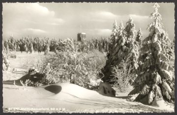 Fernblick zum verschneiten Astenturm bei Winterberg