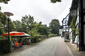 Unna-Altstadt, Voßkuhle: Fachwerkviertel mit Gastronomie-Meile. Juli 2016.