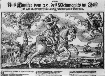 Westfälischer Friede 1648: "Der Freud und Frieden bringende Postreiter", Buchillustration
