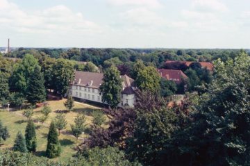 Westfälische Klinik für Psychiatrie Münster-Marienthal: Klinikgelände an der Jahn- und Kinderhauser Straße, Teilansicht 1994.