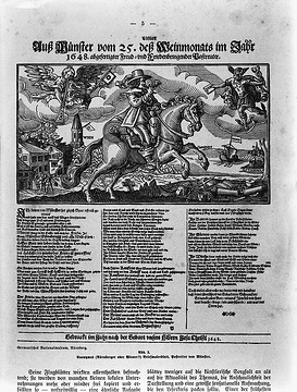 Der Friedensreiter, Zeitungsillustration anläßlich des Westfälischen Friedensschlusses 1648