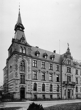 Landeshaus der Provinz Westfalen: Seitentrakt mit Eckturm an der Fürstenbergstraße, erbaut 1897-1901, Neorenaissance - um 1928?