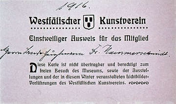 Mitgliedskarte des Landeshauptmanns Hammerschmidt: Westfälischer Kunstverein 1916