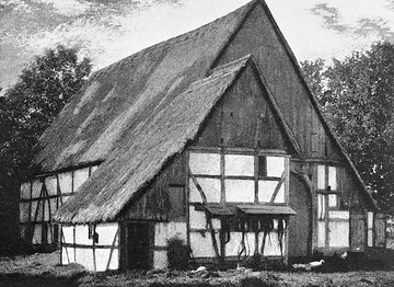 Gemälde eines Vierständerhauses in Lohne, Aufnahmedatum der Fotografie ca. 1913.