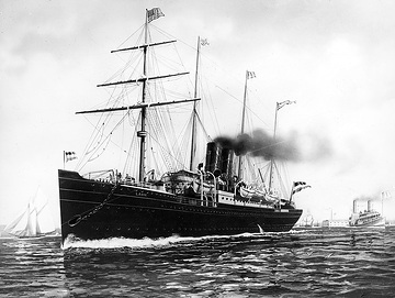 Abbildung des Frachtdampfers mit Passagiereinrichtungen "Lahn" der Reederei Norddeutscher Lloyd