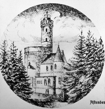 Astenturm, erbaut 1884-1895, Zeichnung aus der Zeit vor dem Umbau zur Wetterstation des Wetteramtes Essen 1918